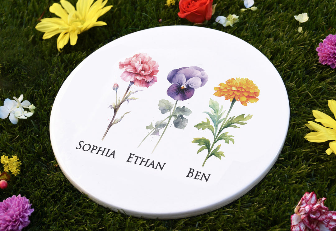 Mother's Day Gift, Mini Garden of Love Personalized Garden Tile in Color, Birth Month Flower Garden Stone, Grandma Birthday Gift, Mom Gift