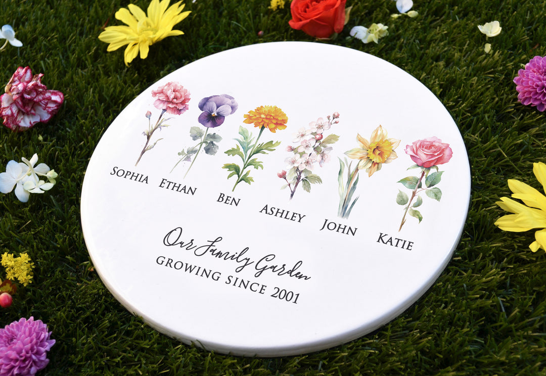 Garden of Love Personalized Garden Tile in Color, Birth Month Garden Stone