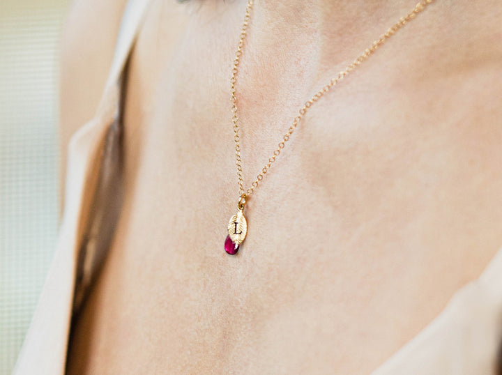 Dainty Personalized Garnet Necklace, January Birthstone