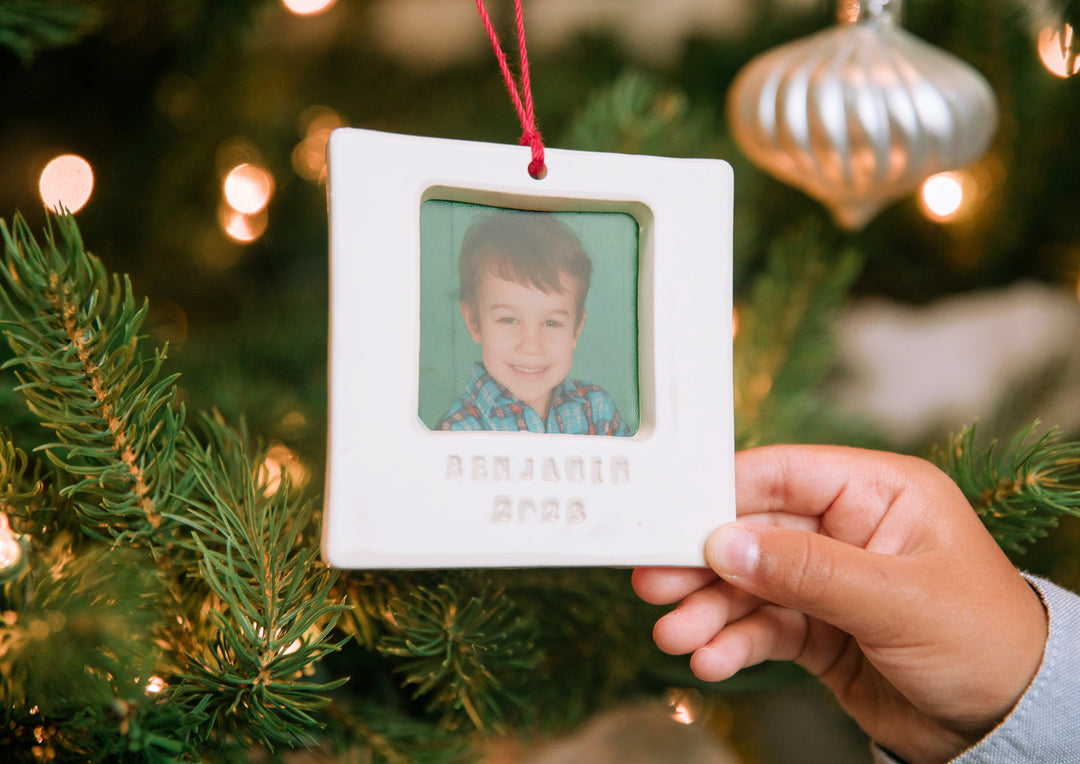 Personalized First Christmas Ornament 2024 - Square Picture Frame with Custom Text