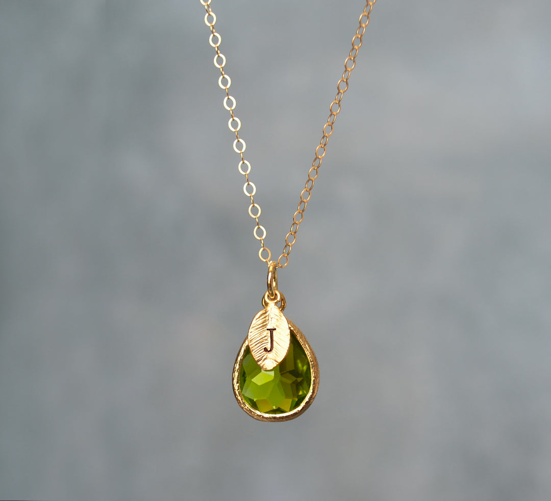 Peridot Necklace, Gold August Teardrop Birthstone Necklace