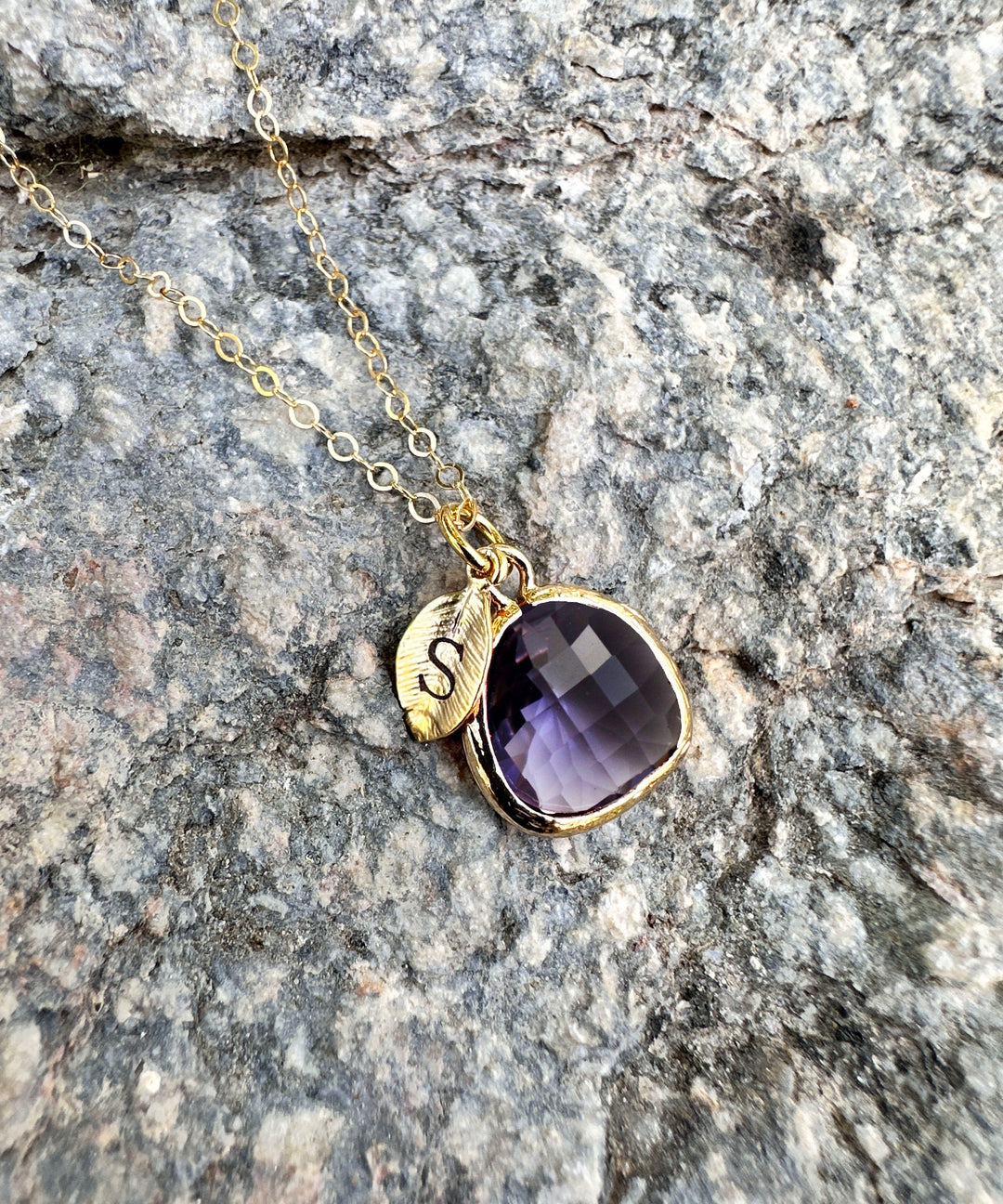 Amethyst Necklace - February Birthstone Necklace, Aquarius Necklace, Custom Initial Necklace