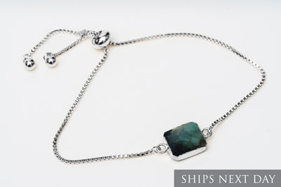 Emerald Gemstone Slice Bracelet, Raw Birthstone Bracelet
