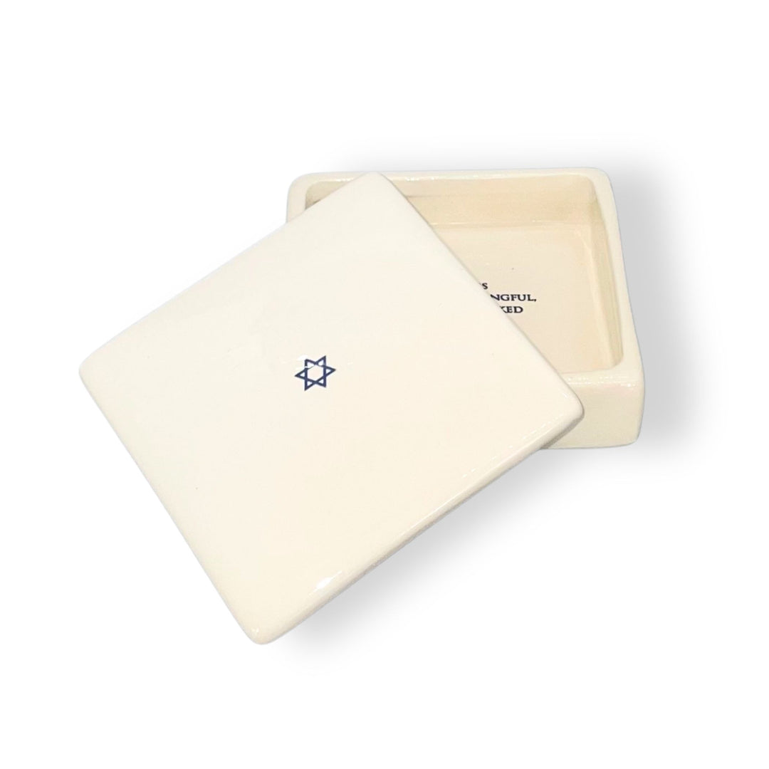 Bar Mitzvah or Bat Mitzvah Gift, Star of David - Square Ceramic Keepsake Box - Blue, Pink, etc.