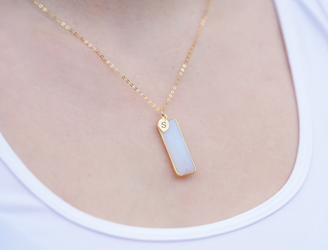 Opalite Necklace, October Birthstone Necklace, Sterling Silver or 18K Gold, Personalized Necklace, Bridesmaid Gift, Mom Necklace