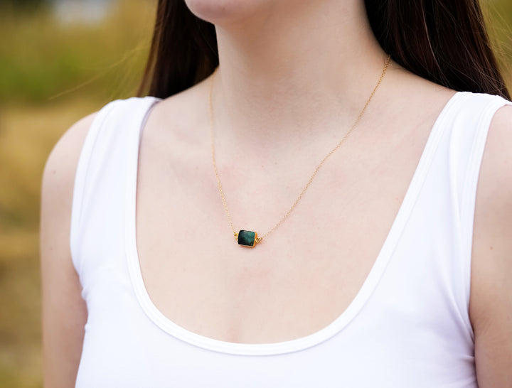 Emerald Gemstone Slice Bracelet, Raw Birthstone Bracelet