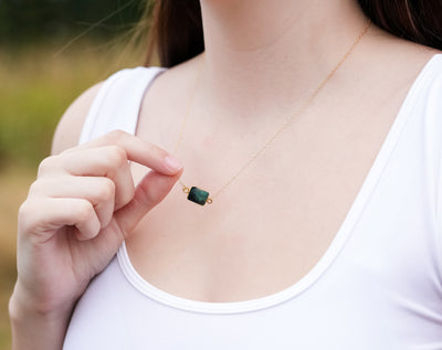 Emerald Gemstone Slice Necklace, Raw Birthstone Necklace