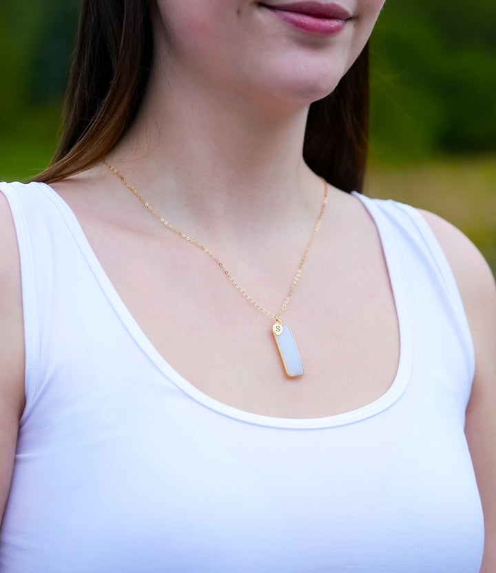 Opalite Necklace, October Birthstone Necklace, Sterling Silver or 18K Gold, Personalized Necklace, Bridesmaid Gift, Mom Necklace