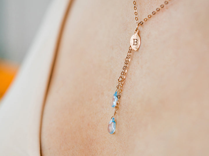 Personalized Blue Topaz Necklace, Dainty Drop December Birthstone