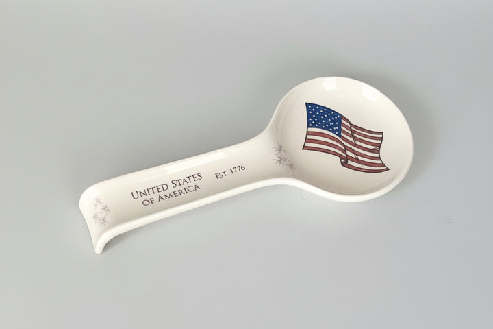 USA Ceramic Spoon Holder, United States of America 250th, Flag & Fireworks, ~11" x 5"