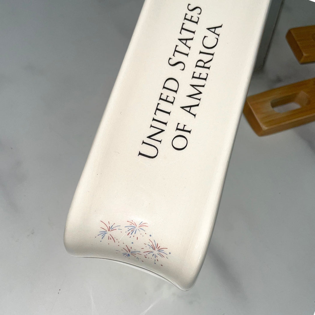 USA Ceramic Spoon Holder, United States of America 250th, Flag & Fireworks, ~11" x 5"