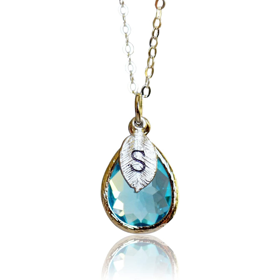 Aquamarine Necklace, March Teardrop Birthstone Necklace