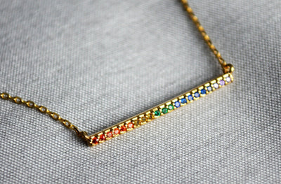 16K Rainbow Bar Pendant, LGBT Rainbow Necklace, Layering Necklace