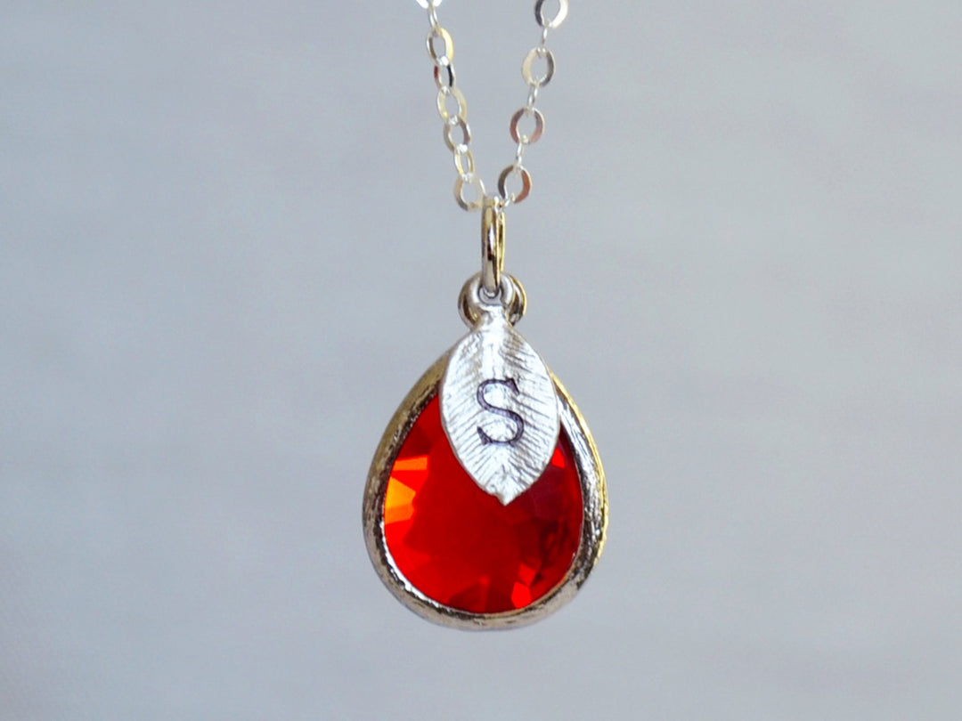 Garnet Necklace, January Teardrop Birthstone Necklace