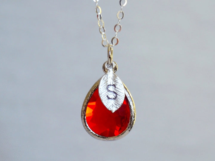 Garnet Necklace, January Teardrop Birthstone Necklace