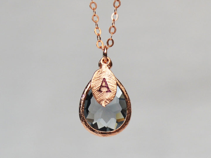 Black Diamond Necklace, April Birthstone Necklace, Teardrop