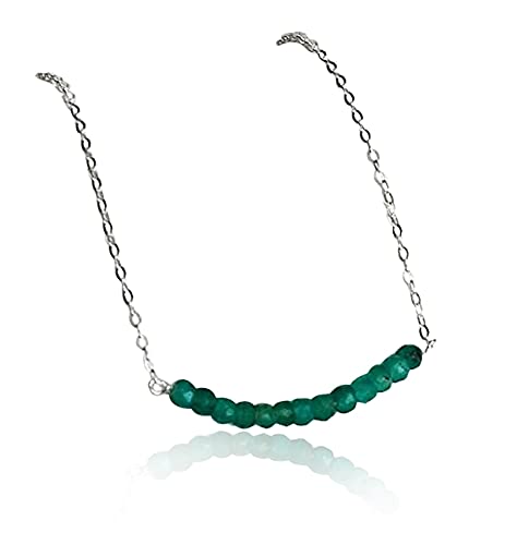 Beaded Bar Emerald Necklace, Dainty Emerald Necklace, May Birthstone Necklace, Bridesmaid Gift, May Birthday Gift for Her