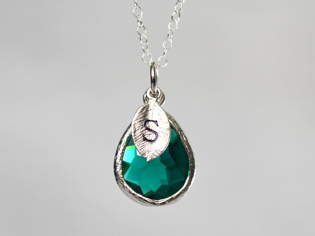 Emerald Necklace, May Teardrop Birthstone Necklace