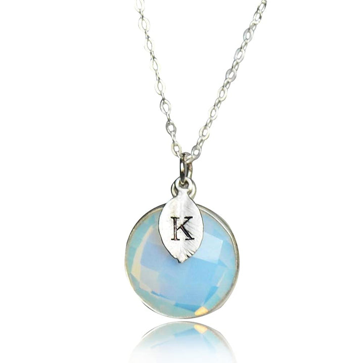 Opalite Necklace, October Birthstone Necklace, Sterling Silver or 18K Gold, Round Personalized Necklace, Bridesmaid Gift, Mom Necklace