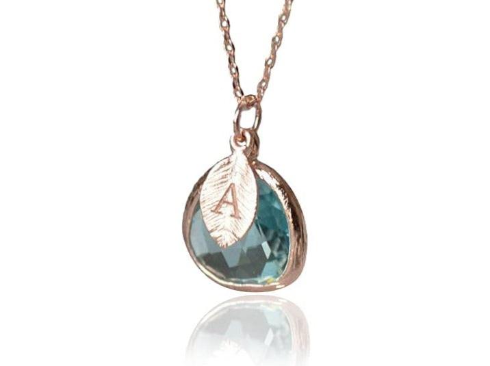 pendant necklace aquamarine gemstone with personal leaf