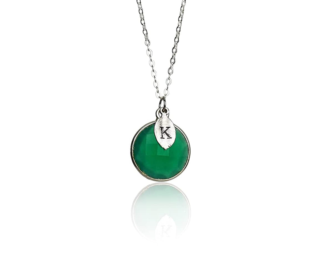 Green Onyx Necklace, May Birthstone Necklace, Bridesmaid Gift, 18K Gold or Sterling Silver, Gift for Wife, Personalized Round Necklace