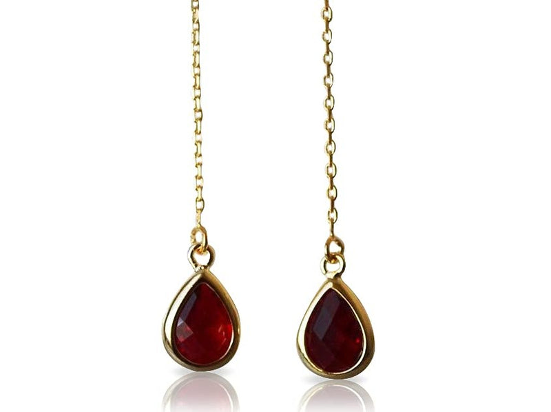 Garnet Threader Drop earrings, Dainty January Birthstone earrings, Garnet Drop earrings, Bridesmaid earrings, January Birthday Gift