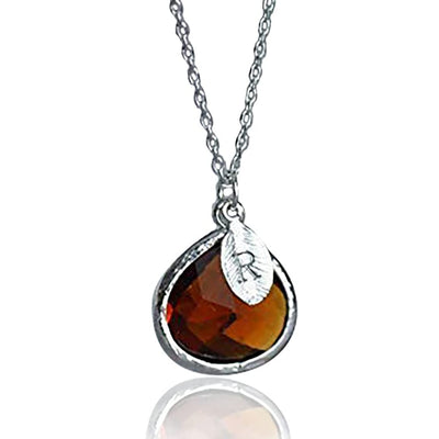 Personalized Topaz Necklace - November Birthstone Necklace, Custom Initial Necklace