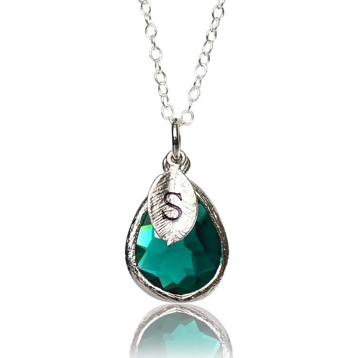 Emerald Necklace, May Teardrop Birthstone Necklace