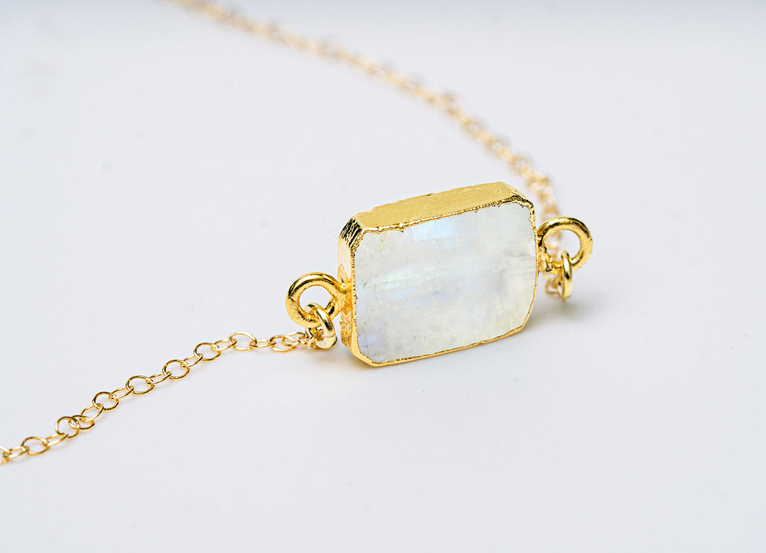 Moonstone Gemstone Slice Necklace, Raw Birthstone Necklace