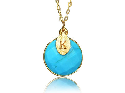 Turquoise Necklace, December Birthstone Necklace, 18K Gold, Wife Gift, Personalized Round Necklace, Bridesmaid, Mom Gift