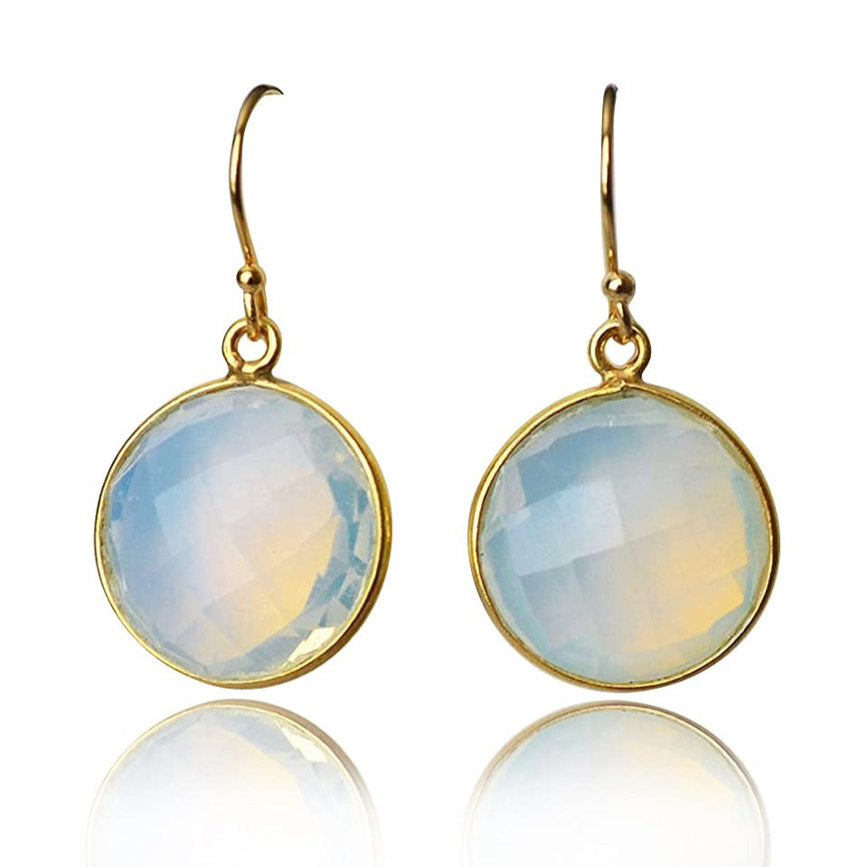 Opalite Earrings, October Birthstone Earrings, Mother's Day Gift,  Round Birthstone, Sterling Silver or 14K Gold Fill, Opal Jewelry, Bridesmaid Gift