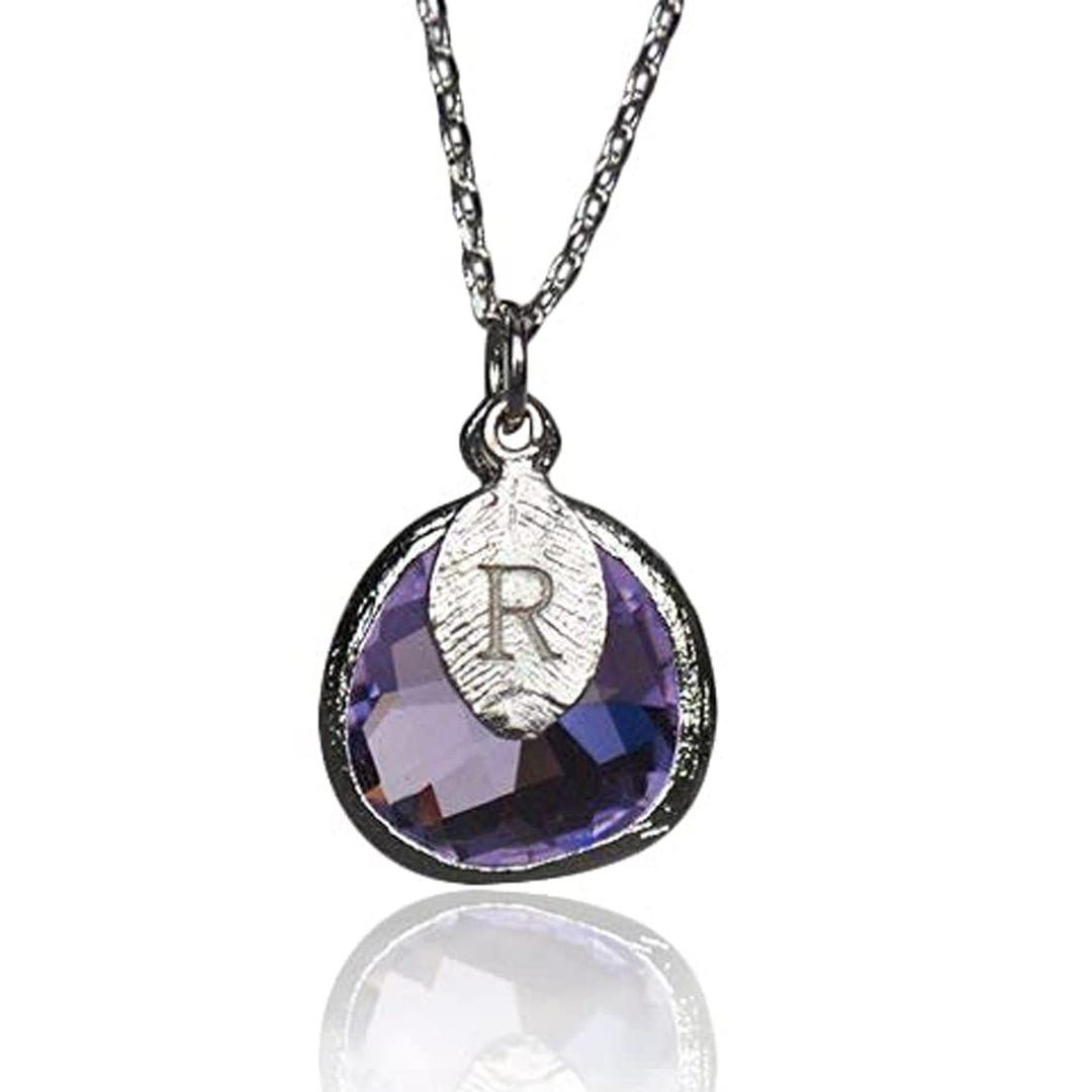 Lilac Stone Necklace - February Birthstone Necklace, Aquarius Necklace, Custom Initial Necklace