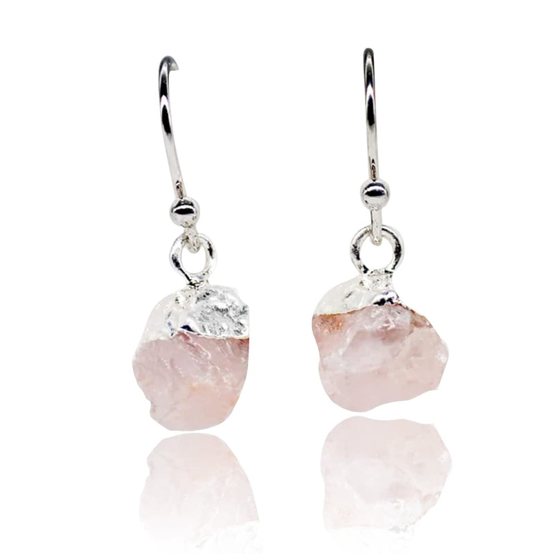 Raw Rose Quartz Earrings, October Birthstone Earrings, Bridesmaid earrings, October Birthday Gift, Natural Rose Quartz Jewelry Set