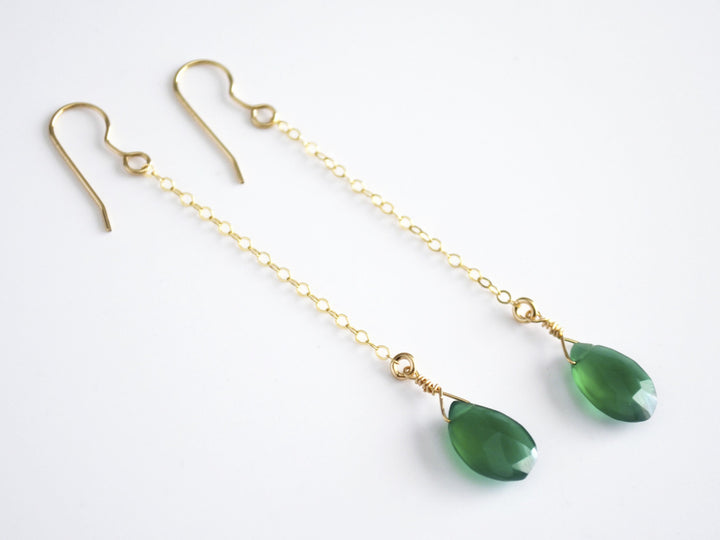 Dainty Green Onyx Drop Birthstone Earrings