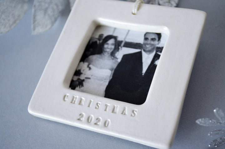 Personalized First Christmas Ornament 2024 - Square Picture Frame with Custom Text