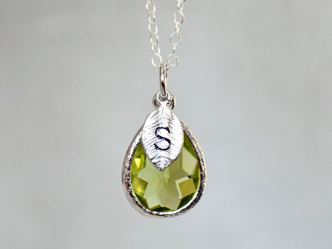 Peridot Necklace, Silver August Teardrop Birthstone Necklace