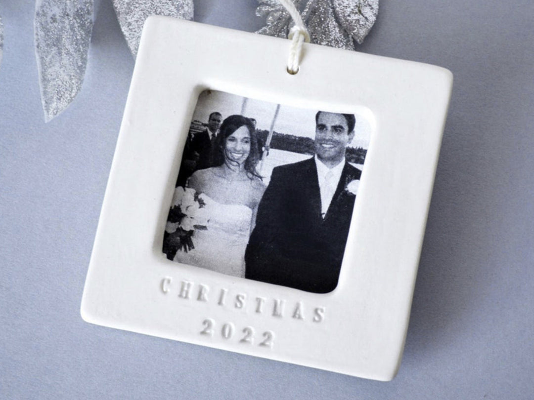 Personalized First Christmas Ornament 2024 - Square Picture Frame with Custom Text