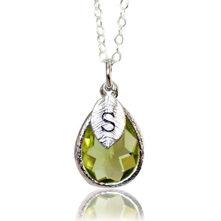 Peridot Necklace, Silver August Teardrop Birthstone Necklace