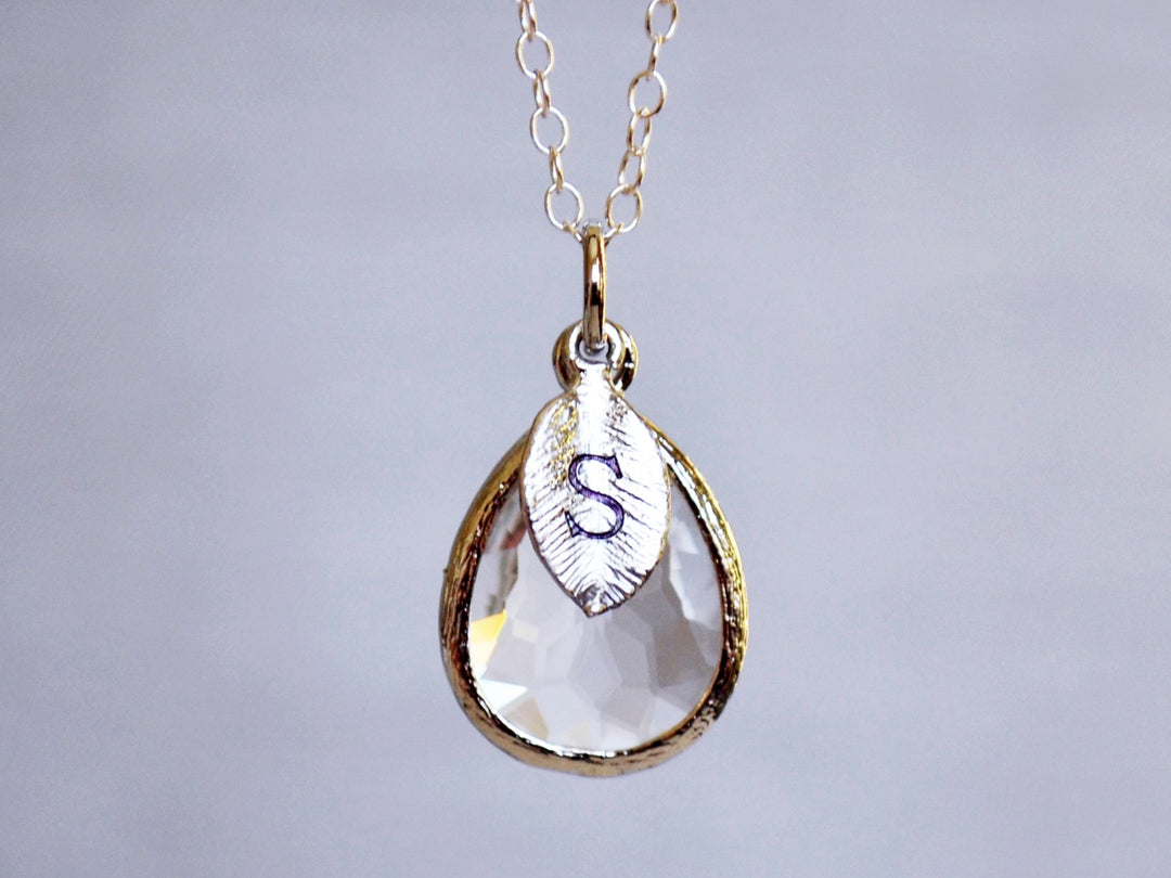 Diamond Necklace, April Teardrop Birthstone Necklace