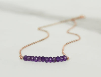 Amethyst Beaded Necklace, Dainty Amethyst Necklace, February Birthstone Necklace, Layering Necklace, Bridesmaid Gift, March Birthday Gift