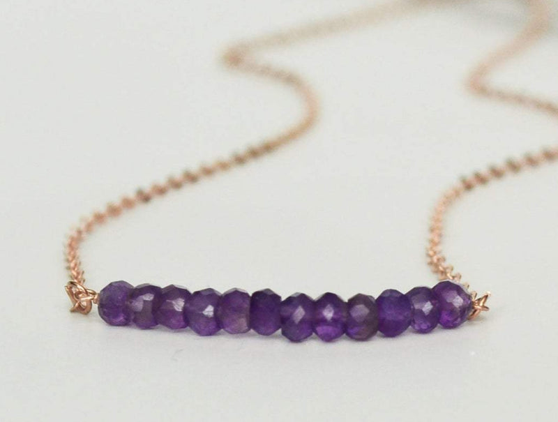 Amethyst Beaded Necklace, Dainty Amethyst Necklace, February Birthstone Necklace, Layering Necklace, Bridesmaid Gift, March Birthday Gift