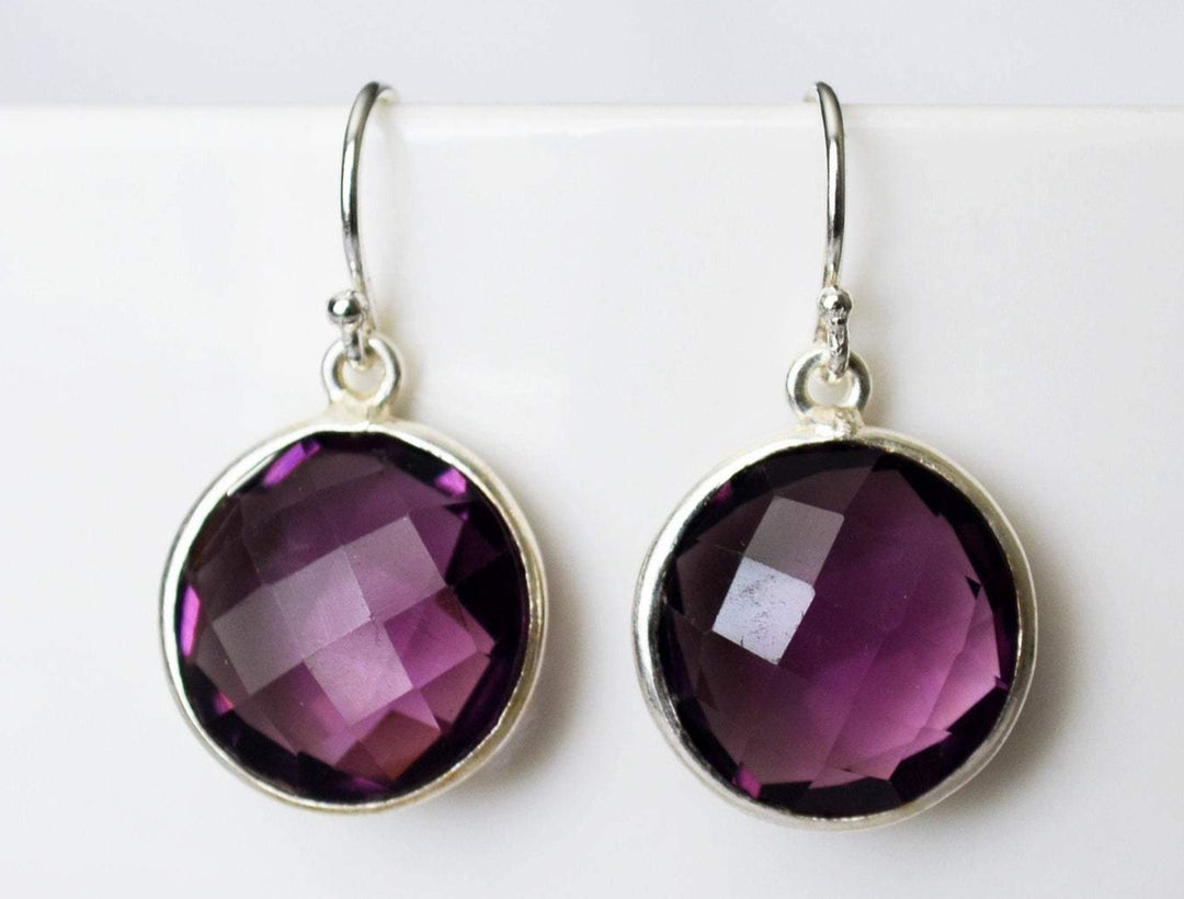 Amethyst Earrings, February Birthstone Earrings, Birthday Earrings, Round Birthstone, Sterling Silver or 14K Gold Fill, Gift for Wife, Bridesmaid Gift