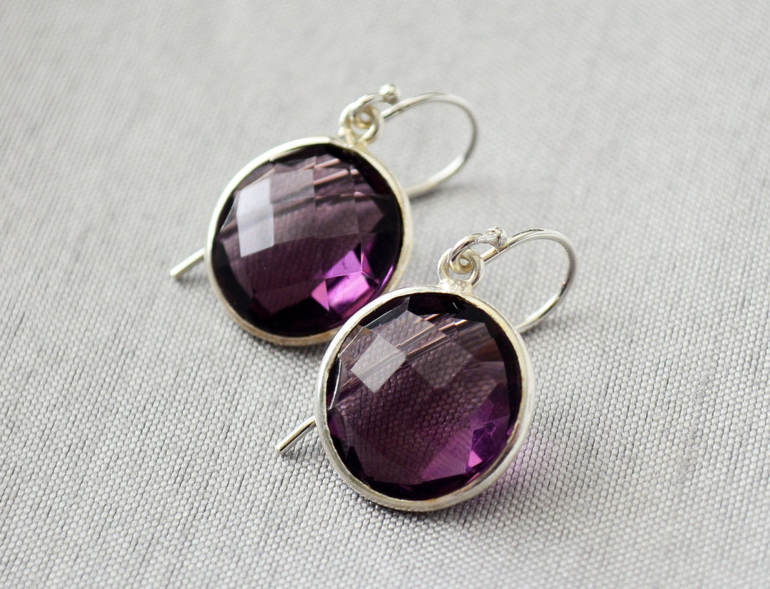 Amethyst Earrings, February Birthstone Earrings, Birthday Earrings, Round Birthstone, Sterling Silver or 14K Gold Fill, Gift for Wife, Bridesmaid Gift