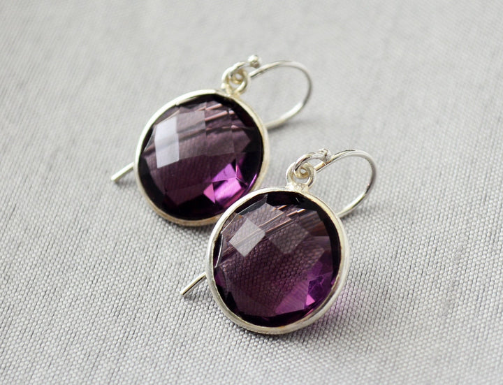 Amethyst Earrings, February Birthstone Earrings, Birthday Earrings, Round Birthstone, Sterling Silver or 14K Gold Fill, Gift for Wife, Bridesmaid Gift