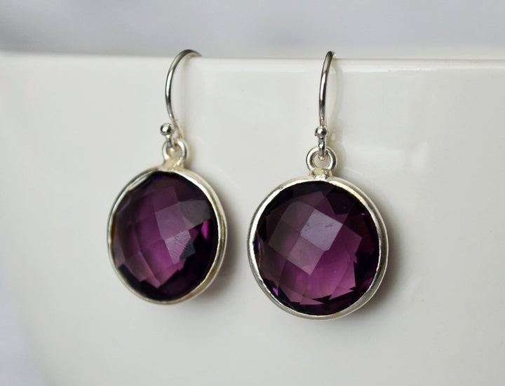 Amethyst Earrings, February Birthstone Earrings, Birthday Earrings, Round Birthstone, Sterling Silver or 14K Gold Fill, Gift for Wife, Bridesmaid Gift