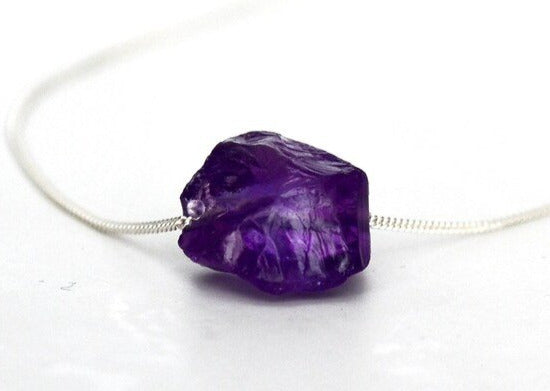 Amethyst Necklace, February Birthstone Necklace, Raw Stone Amethyst Jewelry, Layering Necklace, Boho Necklace, Healing Crystals