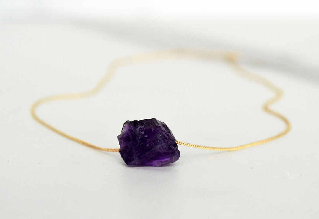 Amethyst Necklace, February Birthstone Necklace, Raw Stone Amethyst Jewelry, Layering Necklace, Boho Necklace, Healing Crystals