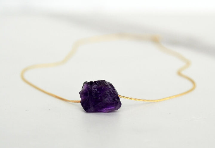 Amethyst Necklace, February Birthstone Necklace, Raw Stone Amethyst Jewelry, Layering Necklace, Boho Necklace, Healing Crystals