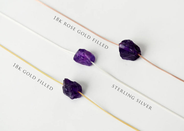 Amethyst Necklace, February Birthstone Necklace, Raw Stone Amethyst Jewelry, Layering Necklace, Boho Necklace, Healing Crystals