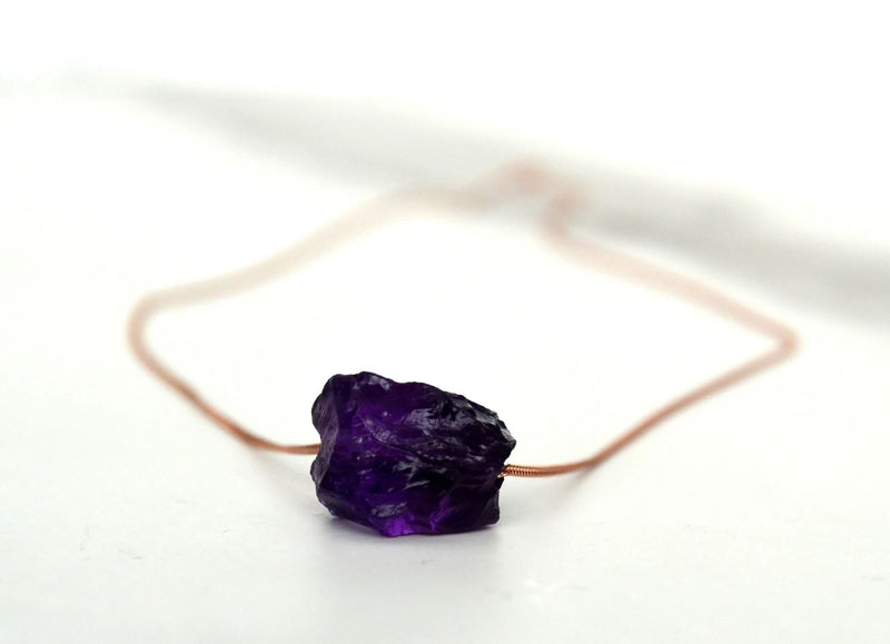 Amethyst Necklace, February Birthstone Necklace, Raw Stone Amethyst Jewelry, Layering Necklace, Boho Necklace, Healing Crystals